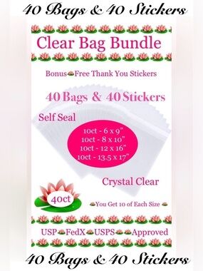 Clear Bag Assorted Sizes 40ct Bundle🌿🆕🌿 Bonus:40ct Thank You Stickers